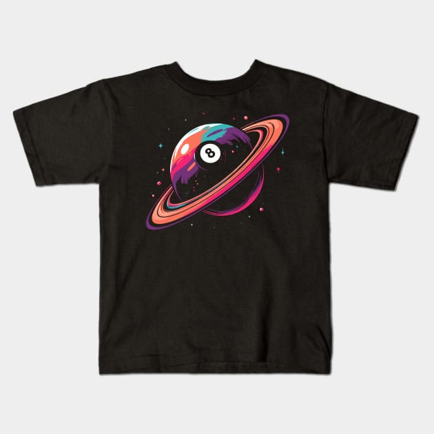 8 Ball Billiard Pool Planet Kids T-Shirt by podtuts